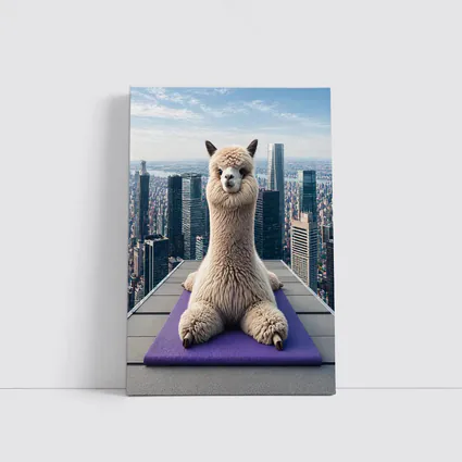 Alpaca Doing Yoga City Skyline