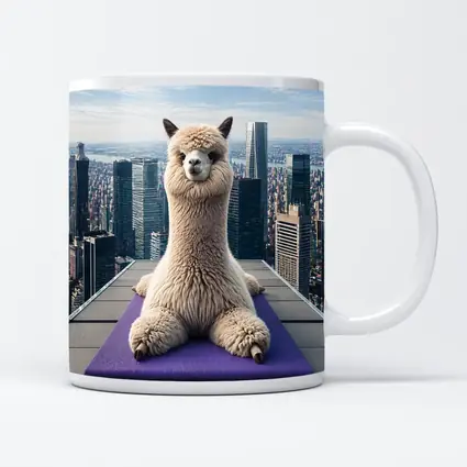 Alpaca Doing Yoga City Skyline