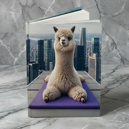 Alpaca Doing Yoga City Skyline