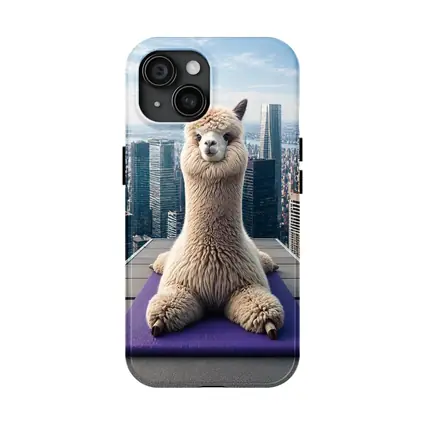 Alpaca Doing Yoga City Skyline