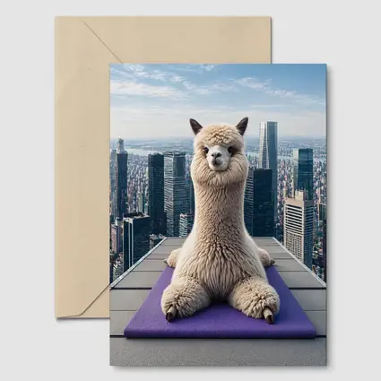 Alpaca Doing Yoga City Skyline