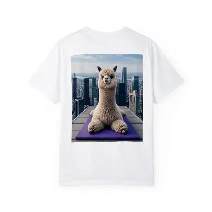 Alpaca Doing Yoga City Skyline