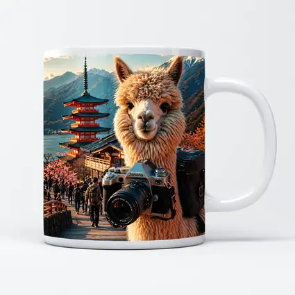 Alpaca Photographer At Japanese Pagoda