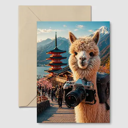 Alpaca Photographer At Japanese Pagoda