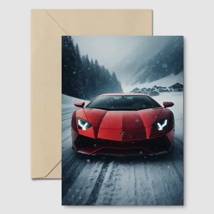 Lamborghini Aventador Red Snow Winter Drive