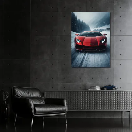 Lamborghini Aventador Red Snow Winter Drive