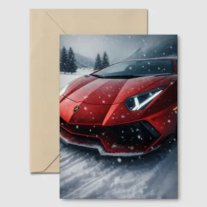 Lamborghini Aventador Red Car In Snow
