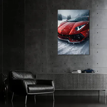 Lamborghini Aventador Red Car In Snow