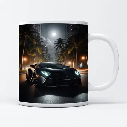 Lamborghini Aventador Black Night City Street
