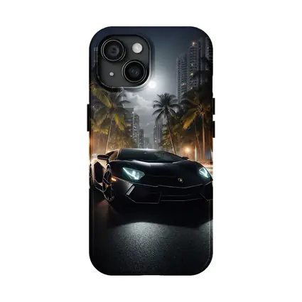 Lamborghini Aventador Black Night City Street