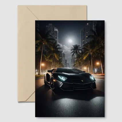 Lamborghini Aventador Black Night City Street