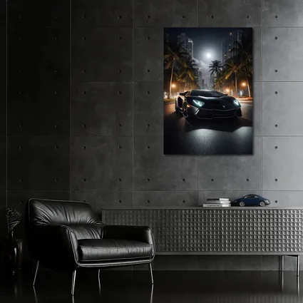 Lamborghini Aventador Black Night City Street