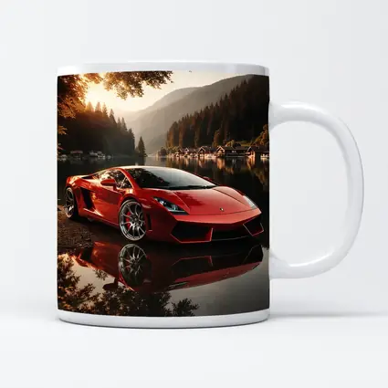 Lamborghini Gallardo Red Lake Sunset Scene