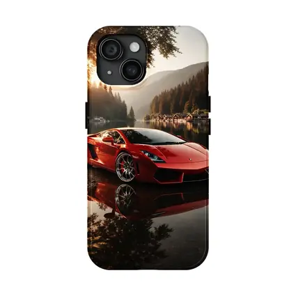 Lamborghini Gallardo Red Lake Sunset Scene