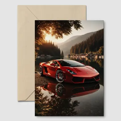 Lamborghini Gallardo Red Lake Sunset Scene