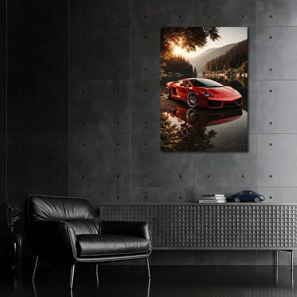 Lamborghini Gallardo Red Lake Sunset Scene