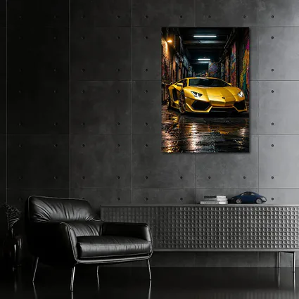 Yellow Lamborghini Aventador Graffiti Alley Night