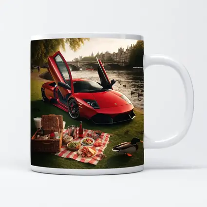 Red Lamborghini Murcielago Riverside Picnic Scene