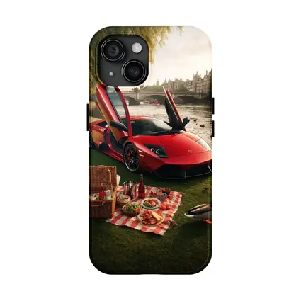 Red Lamborghini Murcielago Riverside Picnic Scene