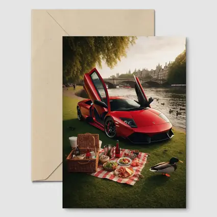 Red Lamborghini Murcielago Riverside Picnic Scene