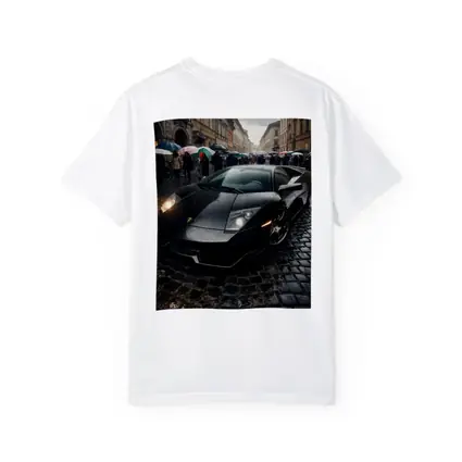 Lamborghini Murcielago Black Rainy Cobblestone Street