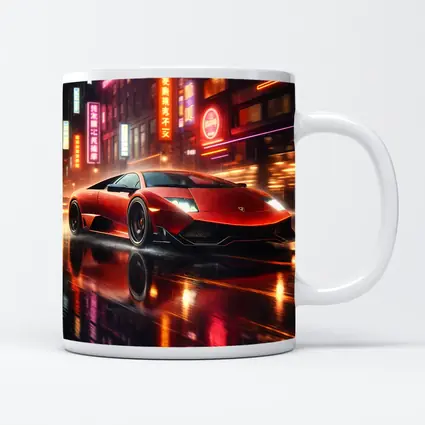 Lamborghini Murcielago Red Neon Rainy City Night
