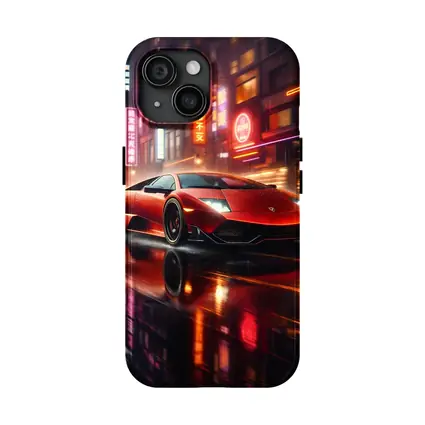 Lamborghini Murcielago Red Neon Rainy City Night