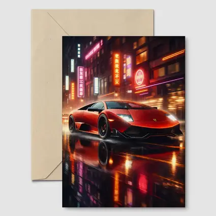 Lamborghini Murcielago Red Neon Rainy City Night