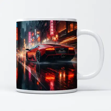 Lamborghini Murcielago Red Rainy Neon City
