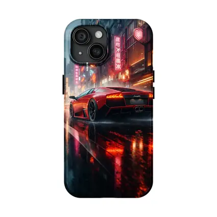 Lamborghini Murcielago Red Rainy Neon City