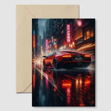 Lamborghini Murcielago Red Rainy Neon City