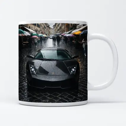 Lamborghini Murcielago Black Rainy City Street