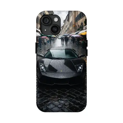 Lamborghini Murcielago Black Rainy City Street