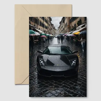 Lamborghini Murcielago Black Rainy City Street