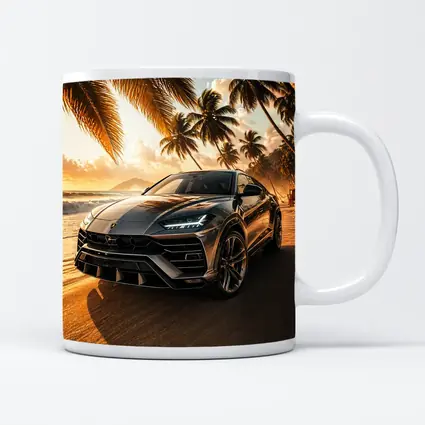 Lamborghini Urus on Tropical Beach Sunset