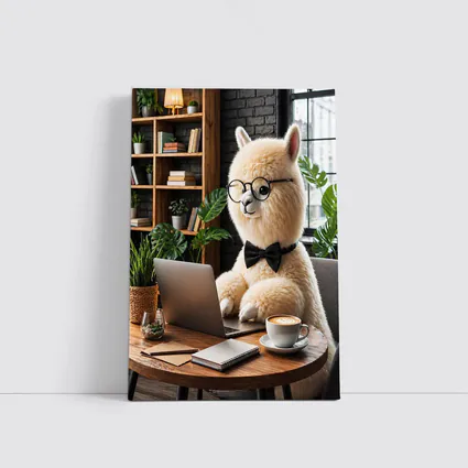 Alpaca Working at Laptop Cozy Cafe