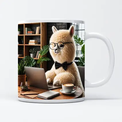 Alpaca Working at Laptop Cozy Cafe