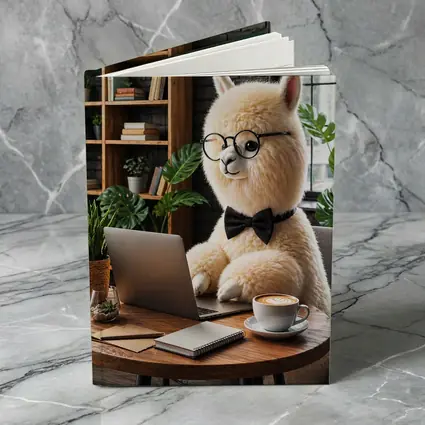 Alpaca Working at Laptop Cozy Cafe