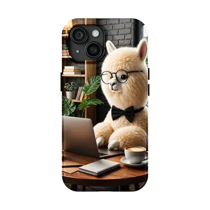 Alpaca Working at Laptop Cozy Cafe