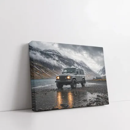 Land Rover Defender Parked On Rocky Shore