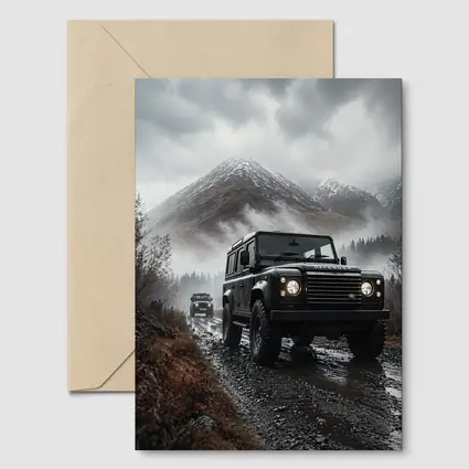 Land Rover Defender on Misty Mountain Trail