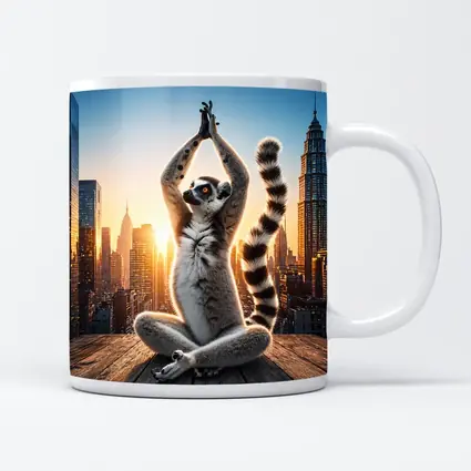 Ring Tailed Lemur Doing Yoga City Skyline
