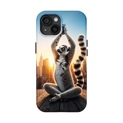 Ring Tailed Lemur Doing Yoga City Skyline