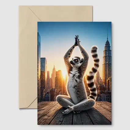 Ring Tailed Lemur Doing Yoga City Skyline