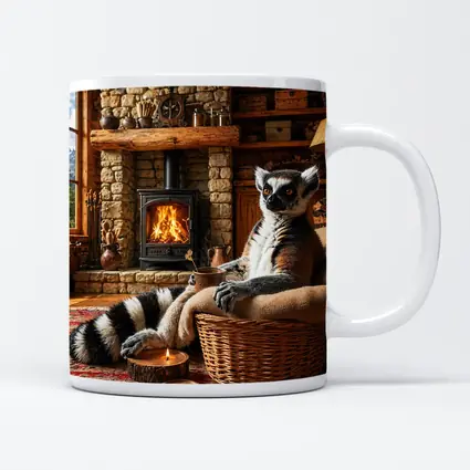 Ring Tailed Lemur Relaxing by Cozy Fireplace