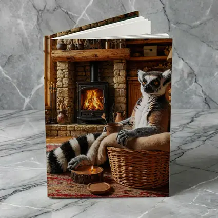 Ring Tailed Lemur Relaxing by Cozy Fireplace