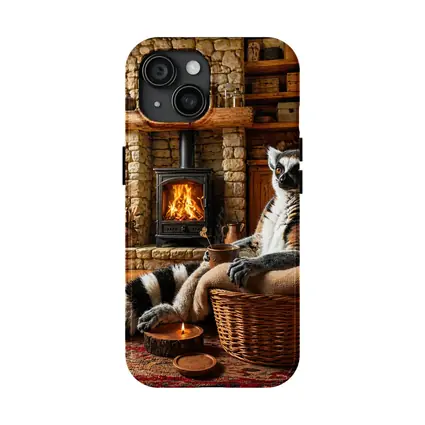 Ring Tailed Lemur Relaxing by Cozy Fireplace