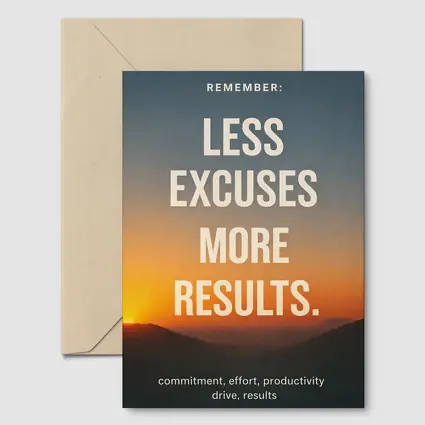 Less Excuses More Results Sunset Mountains Quote