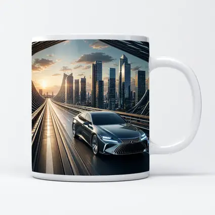 Lexus ES Sedan Driving Futuristic City Bridge