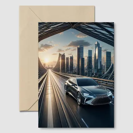 Lexus ES Sedan Driving Futuristic City Bridge